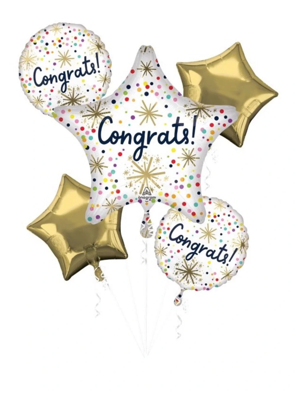 Celebrate Congrats Star & Round Balloon Bouquet - Gold & White